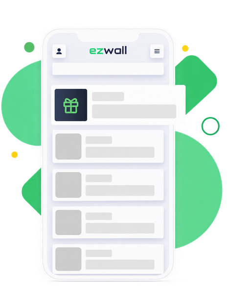 ezwall offerwall phone with an illustrated reward card